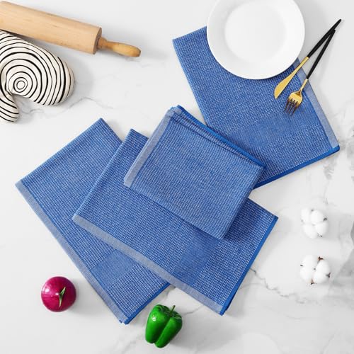 Homaxy Premium Kitchen Towels(18”x 28”, 8 Pack), Large Cotton Kitchen Hand Towels, Flat and Terry Dish Towels, 380 GSM Highly Absorbent Tea Towel Set with Hanging Loop, Blueberry - color: Blueberry, style: 8-pack