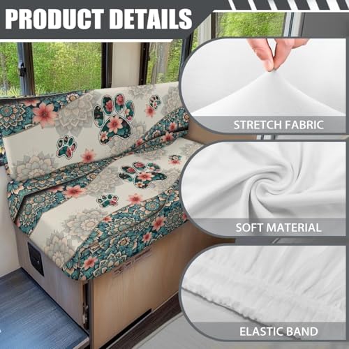 SEANATIVE RV Dinette Cushion Covers Couch Cushion Slipcovers Stretch Camper Cushions Cover Replacement Sofa Slipover for Travel Trailer Boho Dogs Paw Couch Backrest Cover & Bench Cover - color: Boho Dogs Paw