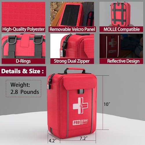 First Aid Trauma Kit,Comprehensive First Aid Kit with Labelled Compartments, Molle System Emergency Kits for Cars, Home, Office, Backpacking, Camping, Traveling, and Cycling-265 Piece - size: Large