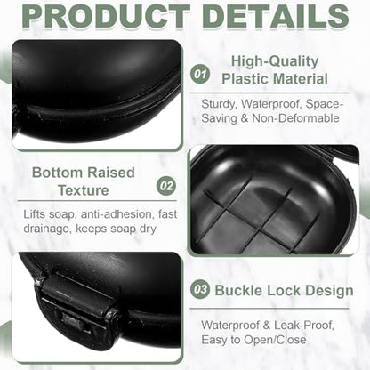 uxcell 2 Pcs Travel Soap Case, Portable Travel Soap Box Waterproof Holder Case, Airtight Dish Container with Lid for Shower Bathroom Outdoor Home Gym Hiking (Round, Black) - color: Black