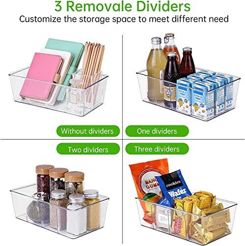wilfox Pantry Organization, 3 Pack Clear Organizer Bins with Removable Dividers for Pantry, Kitchen, Fridge, Cabinet, Stackable Storage Bins for Snack, Pouches, Spice Packets - size: 3PCS