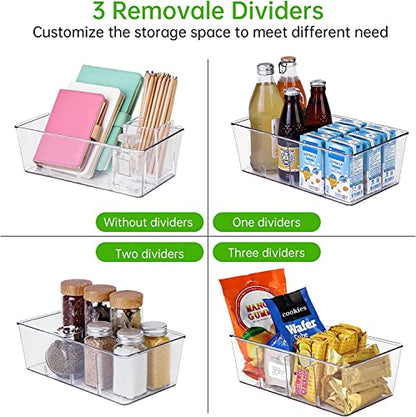 wilfox Pantry Organization, 3 Pack Clear Organizer Bins with Removable Dividers for Pantry, Kitchen, Fridge, Cabinet, Stackable Storage Bins for Snack, Pouches, Spice Packets - size: 3PCS