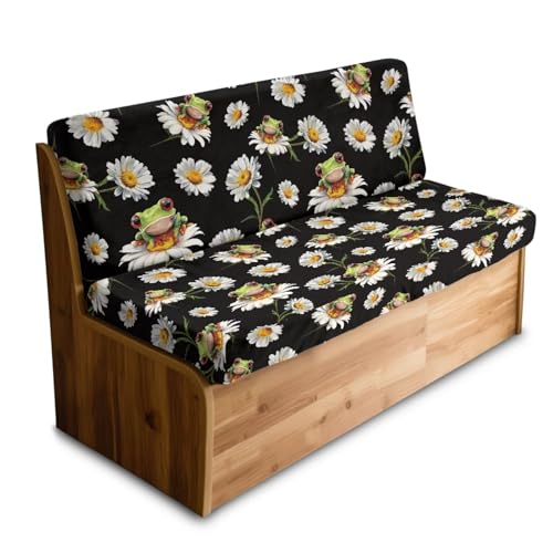 Frog Daisy Pattern 2 Pcs RV Dinette Cushion Covers Breathable Camper Cushion Slipcover Thickened 2 Seat Sofa Chair Cover Camper Seat Covers Dinette Booth - color: Frog Daisy