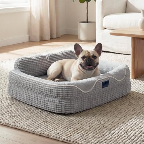 Veehoo Cute Dog Bed for Medium Sized Dogs, Orthopedic Waterproof Medium Pet Beds with Sides, High Back Non-Slip Bottom and Egg-Crate Foam Pet Couch Sofa with Washable Removable Cover Grey, 28" - color: Light Gray, size: 28"L x 22"W x 8"H