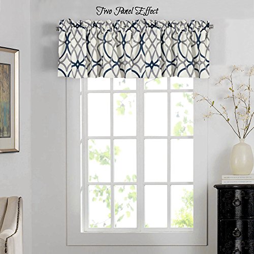 H.VERSAILTEX Blackout Curtain Valances for Kitchen/Bathroom - Thermal Insulated Window Valances for Living Room/Bedroom Rod Pocket Short Curtain 1 Panel, 52x18 inch, Geo in Grey and Navy - color: Geo in Grey and Navy