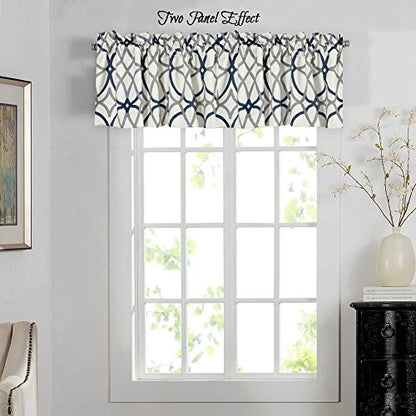 H.VERSAILTEX Blackout Curtain Valances for Kitchen/Bathroom - Thermal Insulated Window Valances for Living Room/Bedroom Rod Pocket Short Curtain 1 Panel, 52x18 inch, Geo in Grey and Navy - color: Geo in Grey and Navy