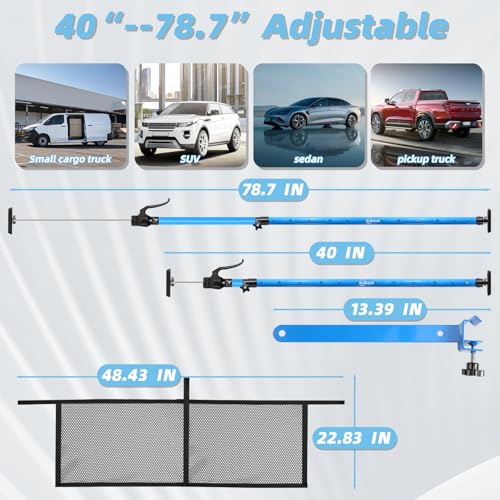 2PK 79 inch Heavy Duty Adjustable Cargo Bars,200LB Capacity，Non-Slip Truck Bed Divider for Pickup Truck Bed,Aluminum Handle Cargo Bar for SUV, Trailer, Van, Come with 2 Bars, 2 Dividers, 1 Net - size: 2 Packs