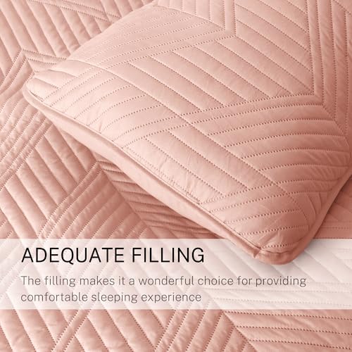 Exclusivo Mezcla Ultrasonic Full Queen Quilt Bedding Set, Lightweight Blush Pink Bedspreads Soft Modern Geometric Coverlet Set for All Seasons (1 Quilt and 2 Pillow Shams) - color: Blush Pink, size: Full/ Queen (90"x96")