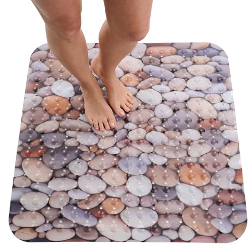 ENKOSI Extra Large Square Non Slip Shower Mat - 31 x 31-inch XL Bathroom Shower Mat - Square Shower Mats for Shower Stall Floors | Secure Suction Cups and Drain Holes (31x31 Pebble Stone) - color: Pebble Stone, size: 31" x 31" (Square)