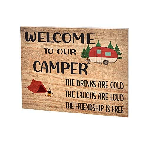 JennyGems Welcome to Our Camper Wooden Sign, Funny Camping RV Gifts and Decor and Wall Hanging, Made in USA - color: Welcome To Our Camper