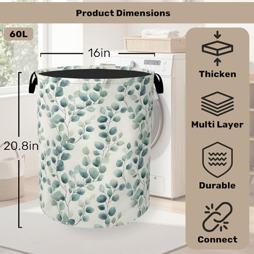 Sage Green Plant Large Clothes Hamper Bag - Laundry Basket with Handles, Space Saving Foldable Design for Nursery - color: Sage Green Plant