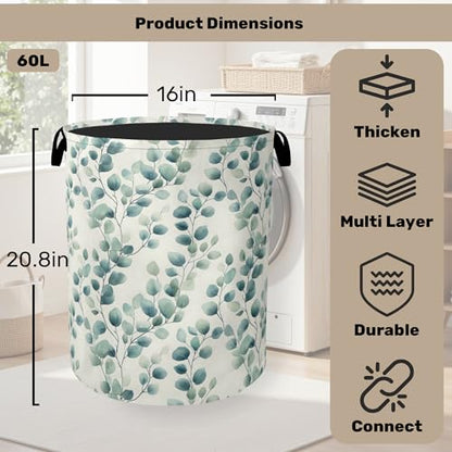 Sage Green Plant Large Clothes Hamper Bag - Laundry Basket with Handles, Space Saving Foldable Design for Nursery - color: Sage Green Plant