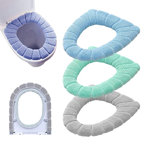 Bathroom Soft Thicker Warmer Stretchable Washable Cloth Toilet Seat Cover Pads 3PCS - color: 3color