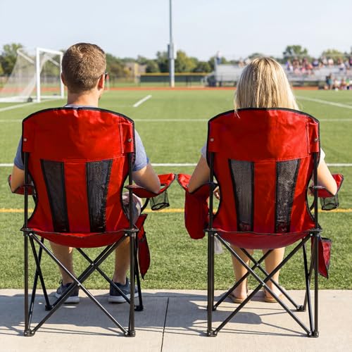Romswi Portable Camping Chairs, Heavy Duty Folding Outdoor Chairs, Folding Chair with 4-Can Cooler Bag for Camping, Fishing, Garden, 2-Pack, Red - color: Red, style: Large
