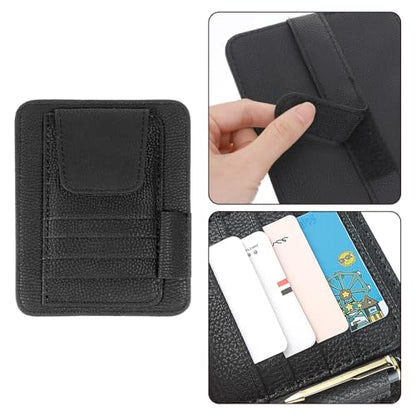 Small Leather Car Sun Visor Organizer with Storage Pouch & Sunglasses Clip, Auto Card Holder Registration/Insurance Slot, Credit Card Pockets, Automotive Interior Organizer for Cars Sun Visor(Black)
