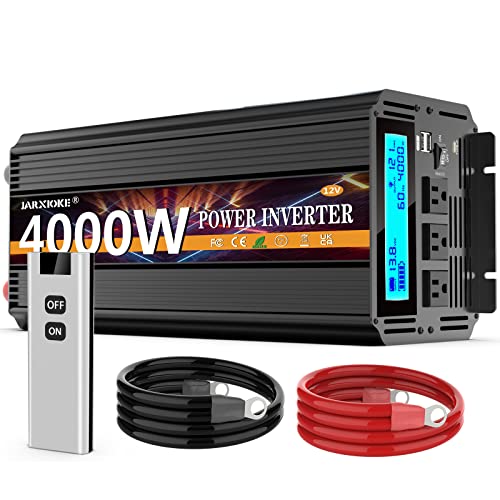 4000 Watt Power Inverter 12V DC to 110V 120V Converter for Family RV Off Grid Solar System Car with Type-C Ports 3 AC Power Outlets Dual USB Ports LCD Display Wireless Remote Control - size: 12v-4000W