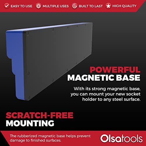 Magnetic Socket Holder with 3 Rows by Olsa Tools - color: Blue, size: 1/2-Inch Drive, Metric