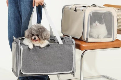 Pet Carrier Bag for Cats & Small Dogs, Airline Approved Travel Cat Carrier with Mesh Windows, Shoulder Strap & Removable Mat, Foldable Design for Home & Outdoor Trips - color: Beige