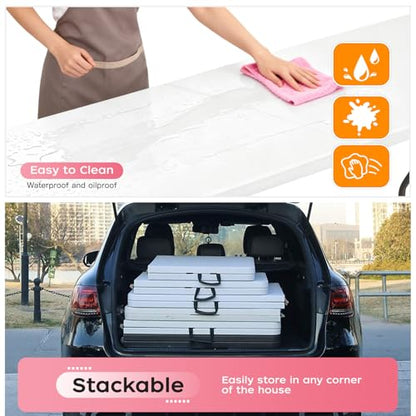 FDW 8FT Folding Table, Portable Fold-in-Half Plastic Picnic Party Table with Carrying Handle (White, 8FT) - color: White, size: 8 FT 94"x29"