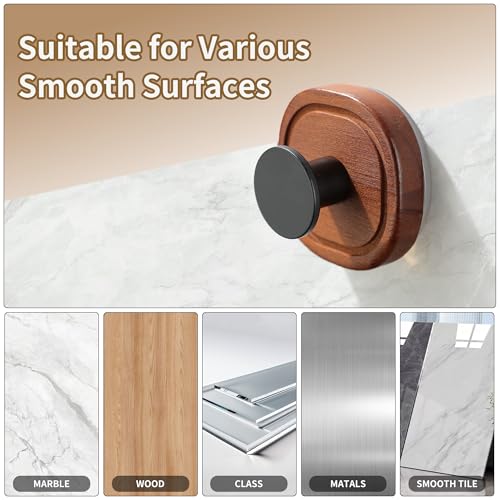 DELITON Suction Cup Hooks for Shower - 4 Pack Wooden Bathroom Towel Hooks Removable Without Drilling, for Hanging Towels, Bath Towels, and Bathrobes - color: Brown-4 Pack