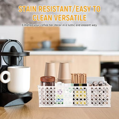 Metal Coffee Bar Organizer Countertop With Handles, Station Accessories, Pods Holder, and Tea Condiment Organizer - Mesh White - style: Mesh White -4 compartments