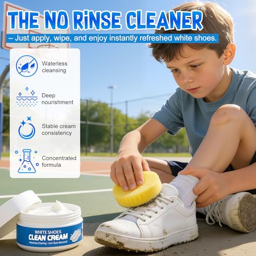 White Shoe Cleaner Cream,Multipurpose No-Wash Solid Comes With Sponge Removes Stains,Cleaning Cream White Shoe Cleaner(2PCS)
