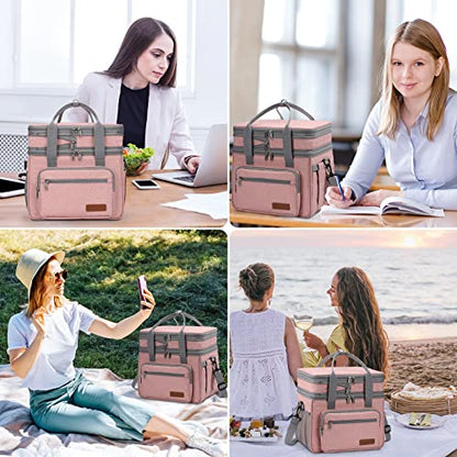Maelstrom Lunch Box, 23L Insulated Lunch Bag, Expandable Double Deck Cooler Bag, Lightweight Leakproof Tote Bag With Side Tissue Pocket, Suit For Men and Women (E. Pink) - color: E. Pink