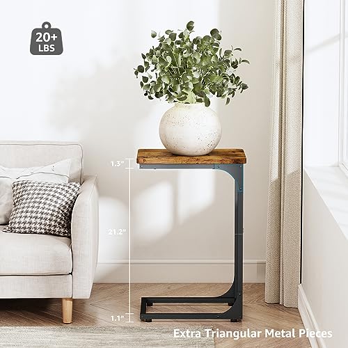 QEEIG C Shaped Side Table Set of 2 Living Room Sets Couch Tray Tables Small Farmhouse 11.8 inch Width, Rustic Brown (017A-30BN) - color: A. Brown, size: 11.8" Width