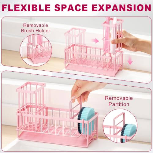 Sponge Holder for Kitchen Sink, Kitchen Sink Caddy, Kitchen Sink Sponge Holder, Dish Sponge Holder, Kitchen Sink Organizer for Sponge, Dish Brush, Scrubber(9.65" x 3.74" x 6.3", Pink) - color: Pink