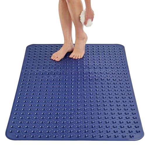 ENKOSI Extra Large Shower Mat Non Slip - 47 x 32 inch - XL Bathroom Shower Mat - Large Shower Matts for Shower Stall Floors - Secure Suction Cups and Drain Holes (47x32 Navy Blue) - color: Navy Blue, size: 47" x 32" (Rectangular)