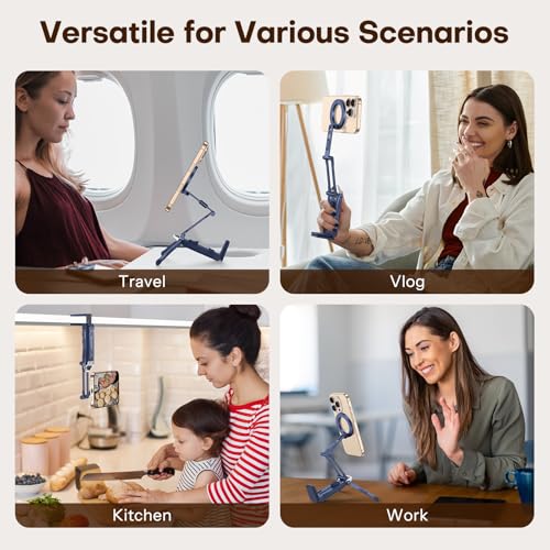 OMOTON TP02 360°Rotating for MagSafe Tripod Mount, Adjustable Aluminum Magnetic Phone Tripod for iPhone 17/16/15/14 Pro Max Air, Foldable Cell Phone Stand Fits Vlog, Gym, Travel Essentials, Navy Blue - color: 3-Navy Blue