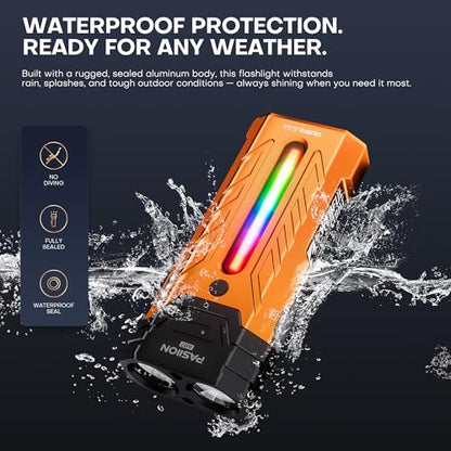 EDC Rechargeable Flashlight 3250 Lumens with RGB Light,55 Modes Multifunctional Flat Flashlight with Floodlight,Spotlight and Magnetic Base,Waterproof USB C Flashlight for Camping,Home,Emergencies - size: Orange