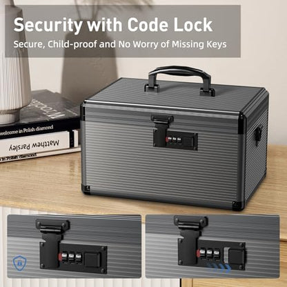 Medicine Lock Box with Code, Locking Medicine Box with Removable Tray & Pocket Bag, Portable First Aid Box for Home, 16 * 9.25 * 7.5 Inch (Black, X-Large-16inch) - size: X-Large-16inch