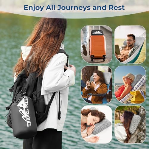 Neck Pillow for Sleeping, Travel Pillow, Camping Pillow, Ergonomic Memory Foam Compressible Medium Firm, Ideal for Home, Bedroom, Office and Camping (Light Grey, S)