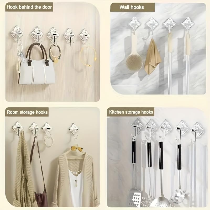 4pcs Transparent Non Drilling Wall Hook - Multi Purpose, Anti Slip and Non Marking Adhesive Hook, Suitable for Kitchen, Bathroom, Bedroom Decoration, Practical Hook, Utility Hooks