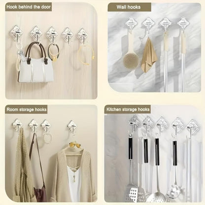 4pcs Transparent Non Drilling Wall Hook - Multi Purpose, Anti Slip and Non Marking Adhesive Hook, Suitable for Kitchen, Bathroom, Bedroom Decoration, Practical Hook, Utility Hooks