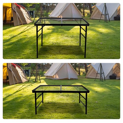 BRIAN & DANY 3x2 FT Folding Grill Table Camping Table, Metal Portable Picnic Table, Lightweight Height Adjustable Foldable Table for Outdoor, Black - size: 3x2FT