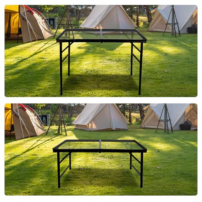 BRIAN & DANY 3x2 FT Folding Grill Table Camping Table, Metal Portable Picnic Table, Lightweight Height Adjustable Foldable Table for Outdoor, Black - size: 3x2FT