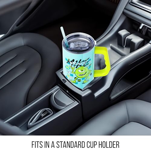 Silver Buffalo Disney Pixar Monsters Inc. Double Walled Stainless Steel Tumbler with Handle Featuring Mike Wazowski, Fits in Standard Cup Holder, 40 Ounces - color: Monsters Inc Mike Wazowski