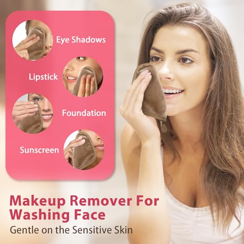 Natwag Makeup Remover Cloth, 6" x 6" Make Up Towels Reusable Face Cloth for Washing Face, Makeup Remover Pads Microfiber Face Washcloth with Mesh Bag, Just Water, 12 Pack, Light Brown - color: Light Brown