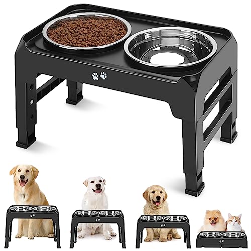 COMESOON Elevated Dog Bowls, 4 Height Adjustable Raised Bowl Stand with 2 Thick 50oz Stainless Steel Food Bowls Non-Slip Feeder Adjusts to 3.7'', 9.2'', 10.75'', 12.36'' Black, (DB-W01) - color: Black, size: 8" for Medium Dogs