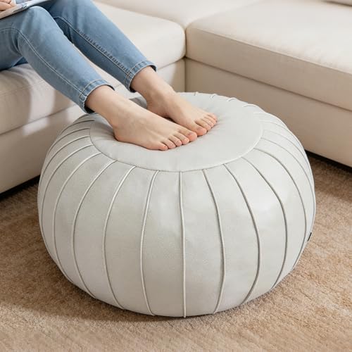 Thgonwid Unstuffed Storage Pouf Ottoman Foot Stool, Empty Shell, Handmade Faux Suede Round Floor Cushion Cover 21.6"x13" for Living Room, Bedroom, Wedding Decor (Beige) - color: Beige
