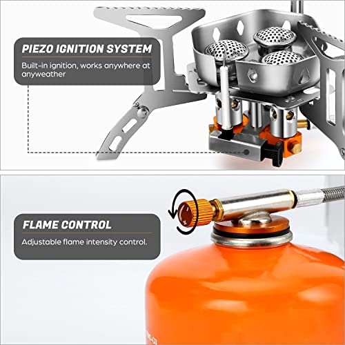 Odoland 3500W/6800W Windproof Camp Stove Camping Gas Stove with Fuel Canister Adapter, Piezo Ignition, Carry Case, Portable Collapsible Stove Burner for Outdoor Backpacking Hiking and Picnic - style: 6800W