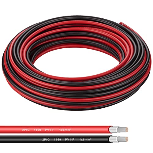 10AWG (6mm²) Tinned Copper PV Extension Cable - Solar Panel Connection Wire for Outdoor RV Marine Automotive Boat (50FT Black + Red Pair) - color: Black & Red, size: 50FT 10AWG