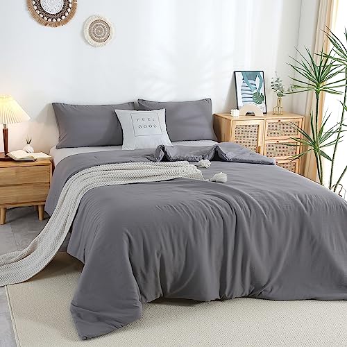 COTTEBED Ultra-Soft Gray Comforter Sets Queen Full Sized Bedding - All Season Lightweight Fuzzy Fluffy Modern Washed Polycotton Microfiber - 1 Bed Down Comforters &2 Pillowsham (Queen/Full,Dark Grey) - color: Dark Gray, size: Full/Queen(Comforter Set)