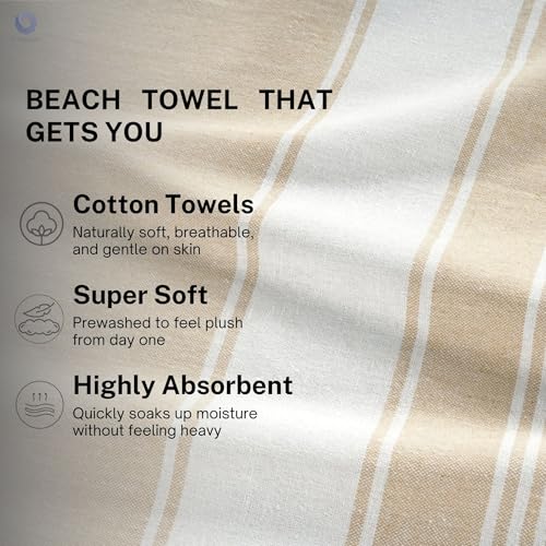 Cotton Turkish Beach Towel with Towels Oversized 36"x72" Pool Absorbent Extra Large Quick Dry Sand Travel Towel (Beige, 4 Pack) - color: Beige, size: 4 Pack
