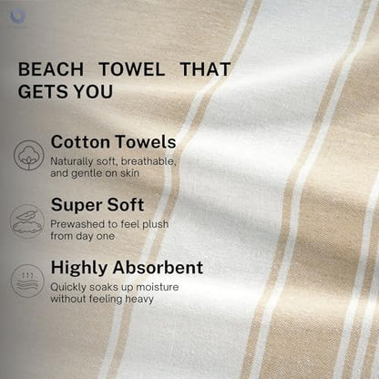 Cotton Turkish Beach Towel with Towels Oversized 36"x72" Pool Absorbent Extra Large Quick Dry Sand Travel Towel (Beige, 2 Pack) - color: Beige, size: 2 Pack
