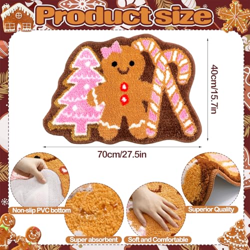 Drydiet Christmas Gingerbread Man Bathroom Rug Cute Xmas Candy Cane Christmas Tree Door Mat Bath Mat Shower Bathroom Decoration Rug Non Slip Washable - style: Gingerbread Man
