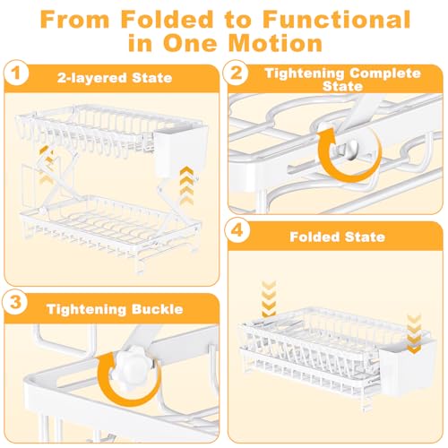 2-Tier Dish Racks for Kitchen Counter, Large Dish Drainers for Kitchens Counter Stainless Steel Kitchen Dishes Drying Rack, Space Saving Dishes Strainer for Bowl, Plate, Cup - Modern Counter Organizer