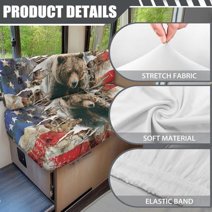 Branch Bear RV Dinette Cushions Replacement Covers, RV Stretch Sofa Seat Slipcovers Dinette Booth Set for Travel Trailer Couch - color: Branch Bear
